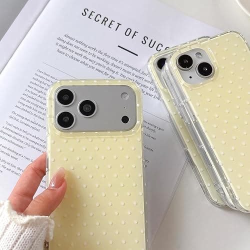 QLTYPRI Cute Phone Case for iPhone 13/iPhone 14 Case Polka Dot Fashion Aesthetic Design for Women Girls, Slim TPU Shockproof Protective Phone Cover for iPhone 13/14 - Yellow thumbnail 4