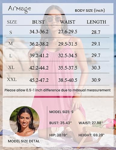 AI'MAGE Women's Bathing Suit Cover Up Spaghetti Straps Swim Dresses Beach Cover Ups Pleated Neck Swimsuit Coverups S-XXL thumbnail 5