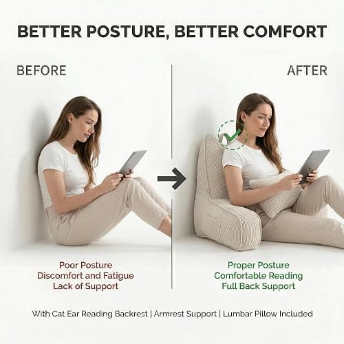Ailuteie Corduroy Reading Pillow with Arms for Sitting Up, 2-in-1 Bed Rest Pillow with Detachable Lumbar Support, Backrest Support Cushion for Couch with Side Pockets & Handle, Beige Gray thumbnail 2