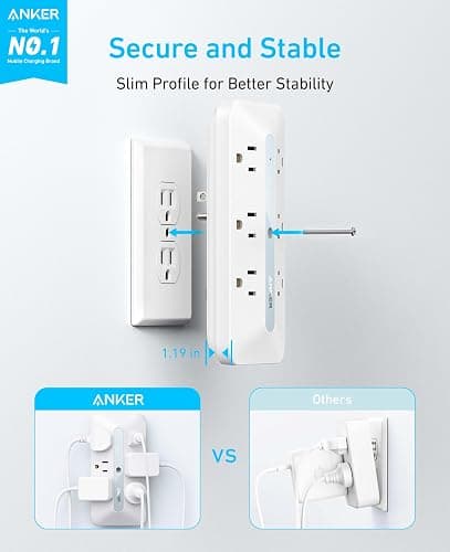 Anker Wall Charger, 300J Surge Protector, 10-in-1 Outlet Extender, 6 AC, 2 USB A, 2 USB C Ports, Wide-Spaced Outlets and 20W Fast Charging, Desk Charging Station, Home Office, Dorm, Room Essential thumbnail 2
