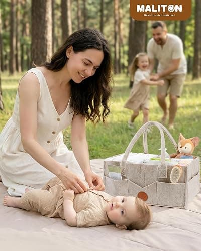 Maliton Panier Rangement Bébé Portable en Feutre avec Poignée Compartiments Détachables, Pour la table à langer ou la chambre du bébé, Pour les couches, lingettes et inserts, Marron thumbnail 8