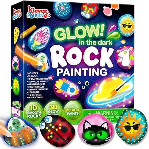 JOYIN Rock Painting Kit- Glow in The Dark Rock Kit, Arts and Crafts for Kids Ages 6-12, Art Supplies Toy, Kids Craft Paint Kits, Arts & Crafts for Boys Girls Birthday Party Gift Toy - Glow in the Dark