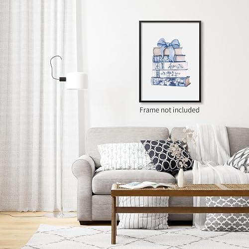 FuSatisYilife Coquette Bow Book Wall Art Blue and White Chinoiserie Flower Poster Fashion Minimalist Library Canvas Prints for Office Apartment Wall Decor 12X16 inch Unframed thumbnail 6