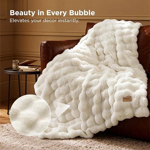 Bedsure GentleSoft Fluffy Fuzzy Throw Blanket, Soft Cozy Faux Fur Fleece Minky Blanket, Room Decor Couch Bed Cover Winter Bedding, Thick Warm Plush Velvet Christmas Women Men Gifts, 870GSM, Cream thumbnail 3
