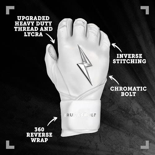 BRUCE BOLT Chrome Series Long Cuff Batting Gloves - Multiple Colors - Adult & Youth Sizes thumbnail 2
