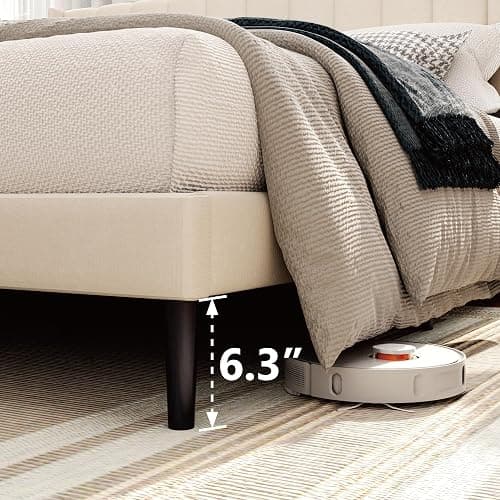 Sismplly Full Size Bed Frame with Headboard,Vertical Channel Tufted Wingback No Box Spring Needed, Mattress Foundation, Easy Assembly, Beige thumbnail 4