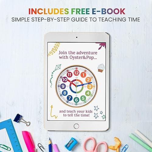 Oyster&Pop Extra Large Learning Clock for Kids - 14 Inch Silent Analog Classroom Clock - Kids Room Decor - Makes Teaching Time Easy - Multicolor - 14 inch thumbnail 6