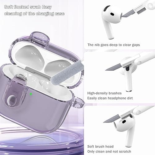 MHYALUDO for AirPods 4th Generation Case Cover 2024, Military-Grade Shockproof, Soft TPU Highly Transparent Anti-Yellowing for AirPods 4 Case with Cleaning Kit & Cute Round Buckle, Crystal Purple thumbnail 3