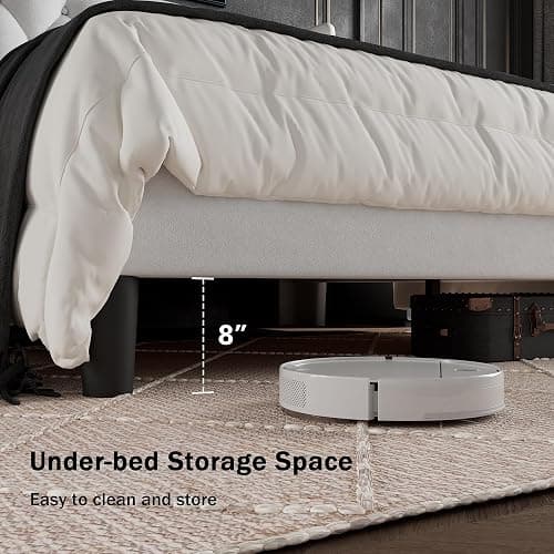 GalnFu Queen Size Bed Frame with Button Tufted Headboard, Upholstered Platform Bed Frame with UnderBed Storage, Wooden Slats Supports, Noise Free, No Box Spring Needed, Easy Assembly, White thumbnail 5