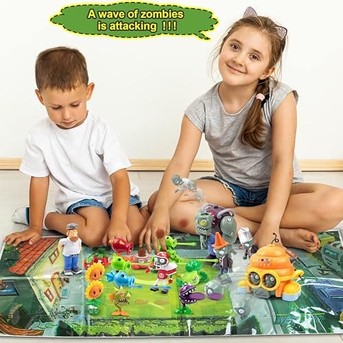 Maikerry PVZ Toys 21pcs Action Figures Set Great Gifts for Kids and Fans,Birthday and Party -with Waterproof Battlefield Map thumbnail 2
