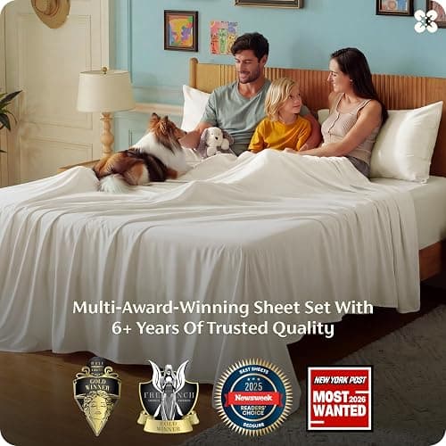 Bedsure PureWoven 100% Rayon Derived from Bamboo, Queen Sheets, 4 Pieces | Cooling Sheets for Hot Sleepers, Breathable & Silky Soft, 16" Deep Pocket, Hotel Luxury Bedding, Ivory thumbnail 3