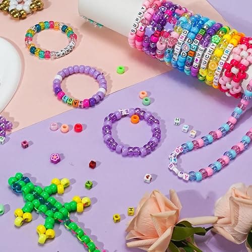 Gionlion 96 Colors 3550 Pcs Pony Beads Bracelet Making Kit, 5 Boxes Friendship Bracelet Kit with Letter Beads 6x9mm Rainbow Kandi Bead for Bracelets Jewelry Keychain Making Kit, Crafts Gifts for Kids thumbnail 6