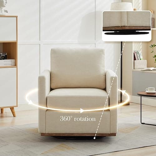 Aoiy & Wifon 30.7" W Swivel Accent Chair, Mid Century Modern Swivel Chair for Living Room, Comfy Small Accent Chair, Wavy Chenille, Beige thumbnail 4