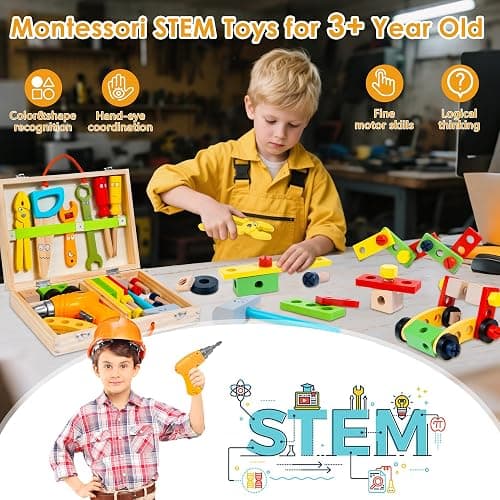 KIDWILL Kids Tool Set with Electric Drill & DIY Stickers, Toddler Tool Set for Kids Ages 3-5 Year Old Boys Girls, Pretend Play STEM Montessori Educational Construction Toys thumbnail 5