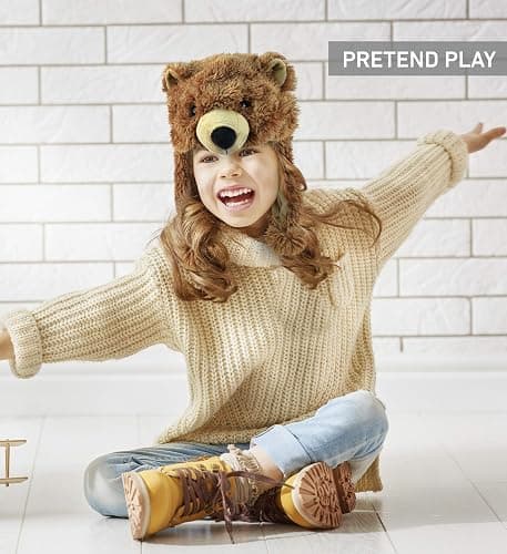 Puzzled Brown Grizzly Bear Hat - Soft Plush Animal Beanie with Ear Flaps, Cozy Fleece, Warm Winter Hat for Kids, Teens, Adults - One Size thumbnail 7