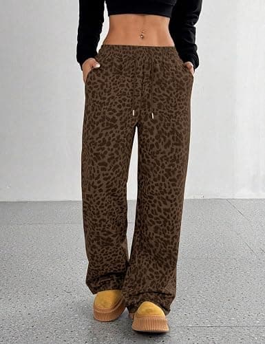 ACCPUR Women's Leopard Baggy Wide Leg Sweatpants Drawstring High Waisted Cheetah Print Lounge Barrel Trousers with Pockets thumbnail 3