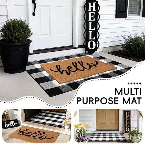 2 Pcs Welcome Door Mat Set, Layered Hello Coir Doormat with Black and White Buffalo Plaid Mat, Front Door Mats with Non-Slip TPR Backing, Farmhouse Modern Door Decor for Porch, Entryway, Patio thumbnail 6