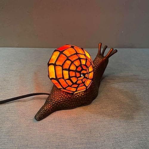 Bieye L10963 Land Snail Tiffany Style Stained Glass Accent Table Lamp for Home Decoration (Orange, 10" D x 5" W x 5" H) thumbnail 3