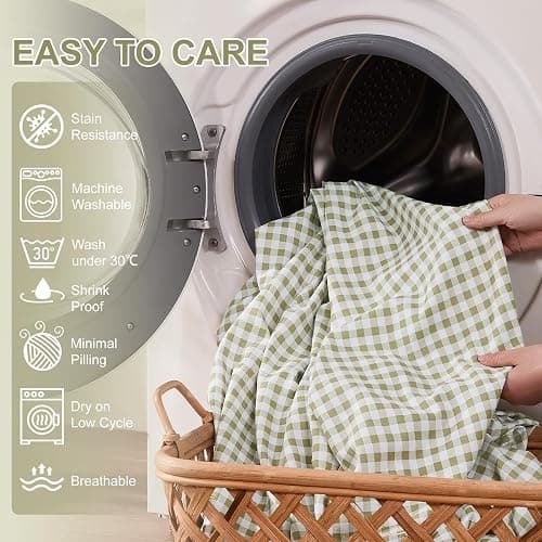 kisswish Gingham Queen Sheet Set, Lightweight Super Soft Brushed Microfiber Plaid Bed Sheets with 16" Deep Pocket, 4 Piece Ruffle Farmhouse Bedroom Decor, Sage Green thumbnail 7
