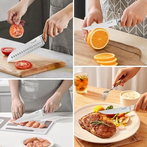 Kuisine Chef Knife Set,High Carbon Stainless Steel Ultra Sharp Blade Ergonomic Handle,Kitchen Knife Block Set with Built-in Sharpener, Elegant Gift for Holiday(Ivory Pro,15PCS) thumbnail 5