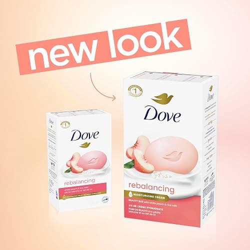 Dove Beauty Bar Soap Rebalancing White Peach & Rice Milk 6 Count for a Nourished and Moisturized Skin, with ¼ Moisturizing Cream Plant-Based Formula, 3.75 oz thumbnail 3