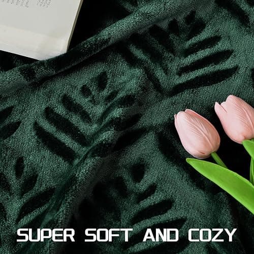 Exclusivo Mezcla Fleece Throw Blanket for Couch, Super Soft and Cozy Blankets All Season Use, Leaves Pattern, Plush Fuzzy Lightweight, Forest Green, 50x60 Inch thumbnail 5