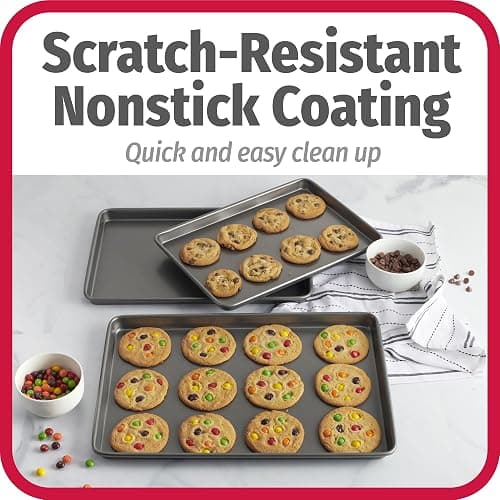 GoodCook Everyday Nonstick Baking Sheet Set, 3 Pack Includes One Small, Medium & Large Pan Carbon Steel Construction Cookie Sheet Bakeware Set, Gray thumbnail 5