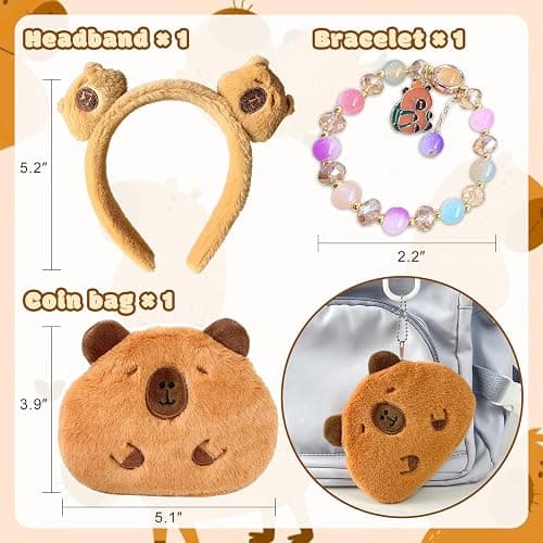 Capybara Plush Gifts for Girls, Including Capybara Water Bottle, Eye Mask, Comb, Wallet, Headband for Capybara Birthday Party Favor thumbnail 5
