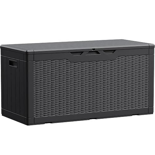 Devoko 100 Gallon Waterproof Large Resin Deck Box Indoor Outdoor Lockable Storage Container for Patio Furniture Cushions Garden Tools (100 Gallon, Black) - Image 1