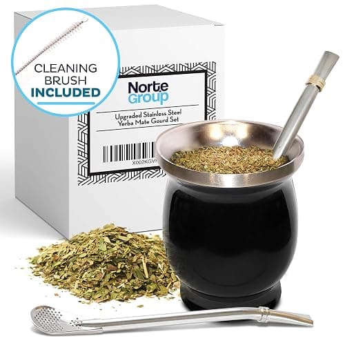 Norte Yerba Mate Cup Kit, 8-Ounces Traditional Mate Tea Cup/Gourd Set | Includes 2 Bombillas (Yerba Mate Straw) & Cleaning Brush, Stainless Steel Cup, Double-Walled, Easy to Clean | Black thumbnail 7