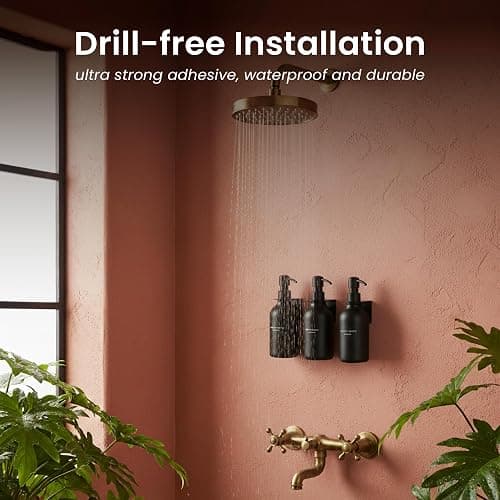 MaisoNovo Shampoo and Conditioner Dispenser - Shower Soap Dispenser Wall Mounted - 16.9 fl oz Set of 3 Black Plastic Bottles Black Pump - Shampoo Dispenser, Shower Dispenser thumbnail 6