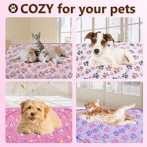DOOVID Pet Blanket Soft Fluffy Fleece Pet Mat Doggy Flannel Blanket Dog Cat Cute Paw Print Pet Blankets Purple Paw Small(23 * 16") thumbnail 7
