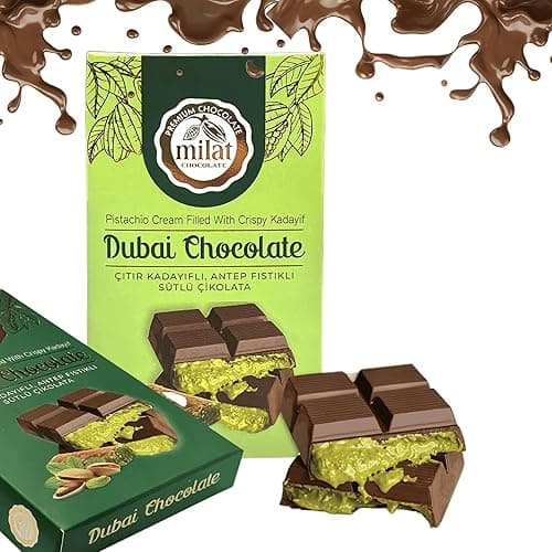 Chocolate Premium de Dubái con Crema de Pistacho – Hecho a Mano, Presentación de Lujo – Auténtica Experiencia del Chocolate de Dubái (Chocolate de Dubái 60g) - Chocolate de Dubái 60g