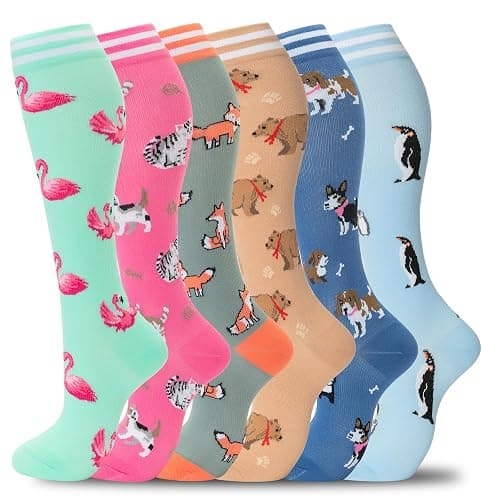 fenglaoda Compression Socks Women Men 6 Pairs, Knee High Best Support Circulation Socks for Running, Travel, Flight, Nurse - Image 1