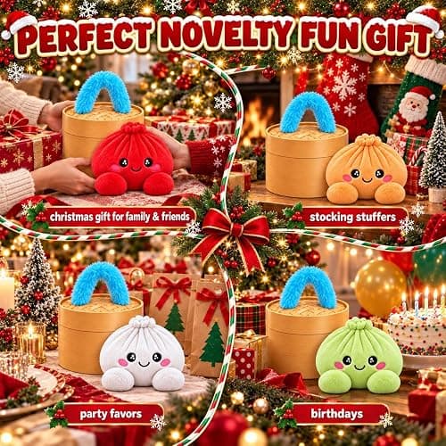 Cute Plush Dumpling Soft Rainbow Squishies with Steamer for Adults Gift | Giant Dumpling Plush Squeeze with Carry Handle, Christmas Stress Balls Slow Rebound Fidgets for Adults Anxiety Relief thumbnail 7