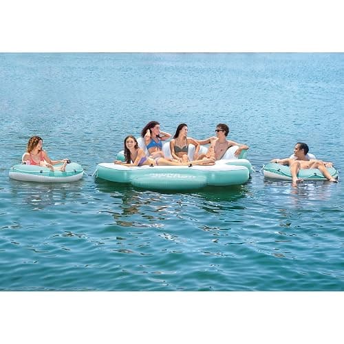 Intex Laguna Splash Island Outdoor Floating Water Raft with 2 Detachable Solo Lounge Tubes, Connectors, Built-in Cupholders, and Grab Handles, Blue thumbnail 7