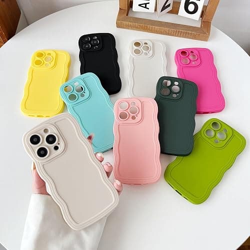 Caseative for iPhone 14 Pro Case,Solid Color Curly Wave Frame Soft Phone Case (White) thumbnail 2