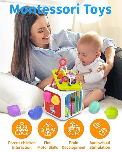 kecristv Montessori Toys for Toddler Girls Boys, Baby Sorter Learning Sensory Activity Cube, Toddler Girl Boy Birthday Gifts, Baby Toys 18+ Months thumbnail 3