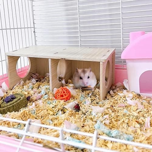 Hamiledyi Wooden Hamsters 2-Chamber Hideout-Tunnel Multi Chamber Exploring Toy Hamster Hiding Maze Tunnel Toy Platform Stuff Cage Accessories for Gerbil Rat Mice thumbnail 6