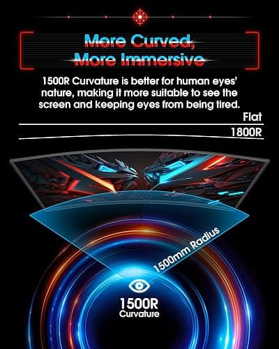 SANSUI 27 Inch Curved 240Hz Gaming Monitor FHD 1080P, 1500R Curve Computer Monitor, 130% sRGB, 4000:1 Contrast, HDR, FreeSync, MPRT 1Ms, Low Blue Light, HDMI DP Ports, Metal Stand, Cable Incl. thumbnail 3