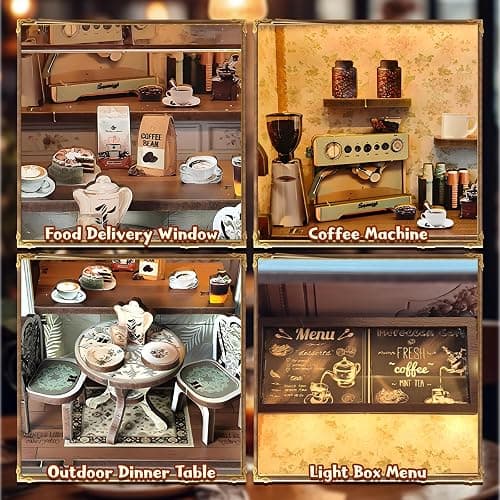 DIY Miniature House Kit, Coffee Shop Book Nook Kit, Mini Building Kit, Dollhouse Kit for Adults and Teens, 3D Wooden Puzzles with LED Light, Craft Kit for Family and Friends(Retro Coffee Shop) thumbnail 5