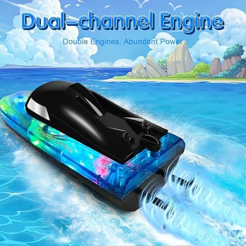 RC Boat with 1800mAh Battery, Transparent Remote Control Boat with 10 LED Lights, Auto Flip 2.4 GHz Double Waterproof Racing Speedboat Toy for Kids and Adults, Gift for Boys Girls for Lake & Pool thumbnail 4