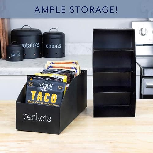 AuldHome Design Enamelware Food Packet Organizers (2-Pack, Black), Modern Farmhouse Pantry Organization Divided Compartment Bins for Mixes and Spice Packets thumbnail 7