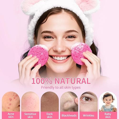 100-Count Compressed Facial Sponges, Natural Cellulose Face Sponges for Cleansing, Exfoliating, Washing face, Makeup Removal, and Spa Use - Travel Skincare Essentials for women thumbnail 3