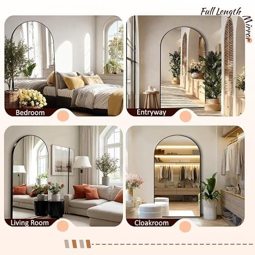 EOGOW 71" x 24" Arched Full Body Mirror,Standing or Leaning Tempered Glass Shatterproof Full Length Mirror with Stand for Bedroom Living Room Entryway,Black thumbnail 4