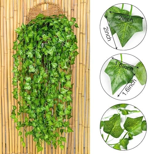 DearHouse 84 Feet 12 Strands Artificial Ivy Leaf Plants Vine Hanging Garland Fake Foliage Flowers Home Kitchen Garden Office Wedding Wall Decor, Green thumbnail 4