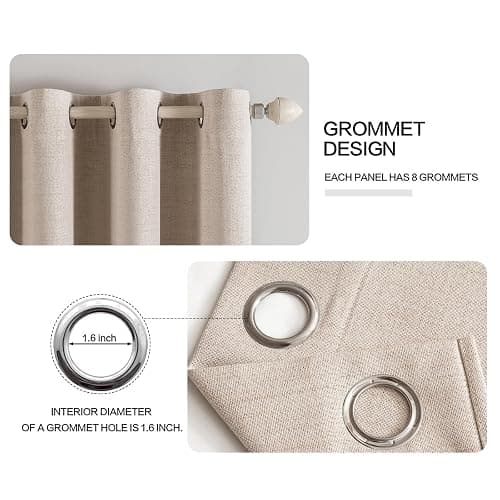 MIULEE 100% Blackout Linen Textured Curtains for Bedroom Solid Thermal Insulated Natural Beige Grommet Room Darkening Curtains & Drapes Luxury Decor for Living Room 52 x 84 Inch (2 Panels) thumbnail 5