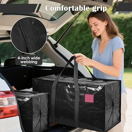 RMOHRO 6 Pack Extra Large Heavy Duty Moving Bags with Reinforced Zipper & Wide Handles, Moisture-Resistant Storage Bins Packing Cubes for Clothes, College Dorm, Travel, and Home Organization, Black thumbnail 6