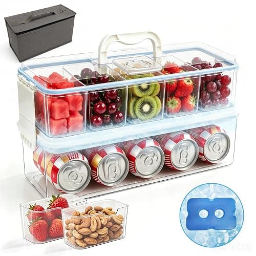 HestiaSnax Snackle Box Container with 2 Ice Packs, Double Layer 10-Compartment Divided Serving Tray, Large Chilled Portable Snack Box with Insulated Bag for Charcuterie, Beach, Travel, Road Trip - Image 1