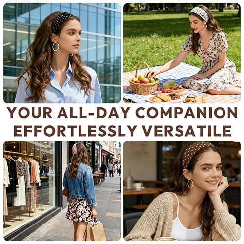 Aranya Women’s Headbands 5pcs / 4pcs – Soft Stretchy Fabric Headbands for Everyday Wear, Yoga, Workout & Fashion Outfits Gifts for Women – Multiple Styles Available (Polka Dot) thumbnail 6